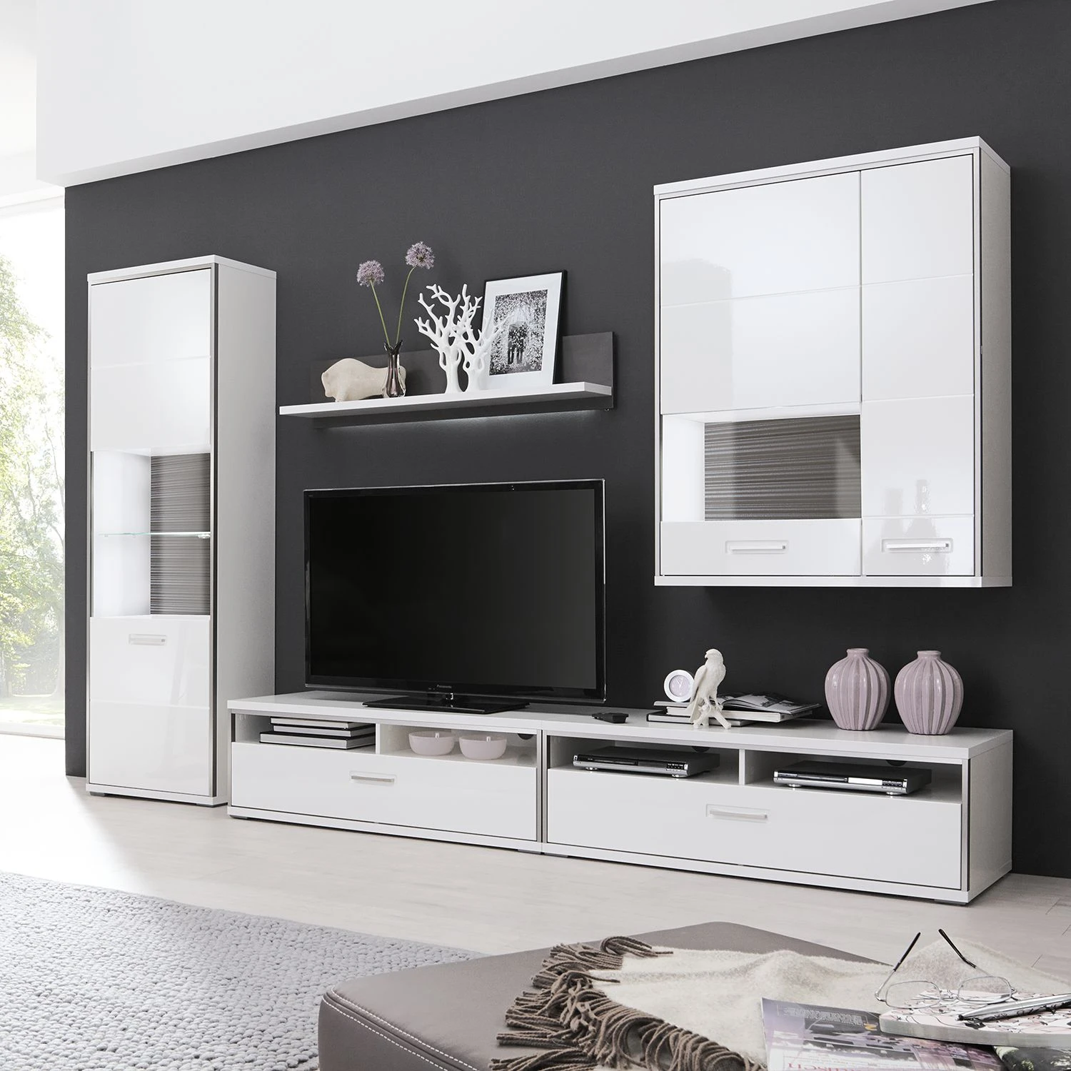 Loftscape Wohnwand Arco I (5-teilig) - Hochglanz Weiß / Grau 5 Loftscape Wohnwand Arco I (5-teilig) - Hochglanz Weiß / Grau – Bild 5