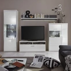 Loftscape Wohnwand Arco II (4-teilig) - Hochglanz Weiß / Grau -Wohnzimmermöbel boutique en ligne wohnwand arco ii 4 teilig hochglanz weiss grau 4710568