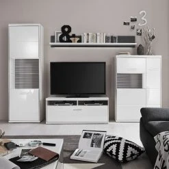 Loftscape Wohnwand Arco II (4-teilig) - Hochglanz Weiß / Grau -Wohnzimmermöbel boutique en ligne wohnwand arco ii 4 teilig hochglanz weiss grau 4710580