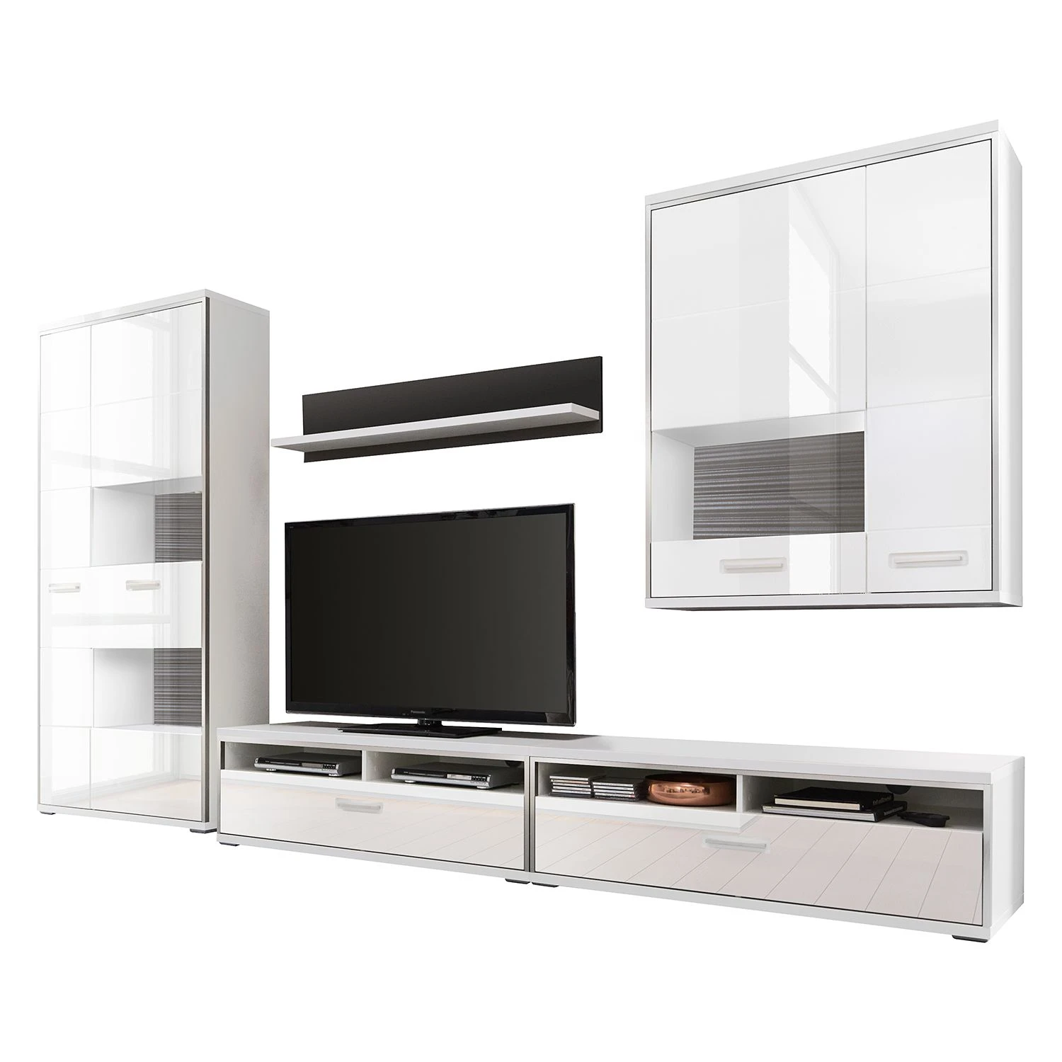 Loftscape Wohnwand Arco II (5-teilig) - Hochglanz Weiß / Grau 2 Loftscape Wohnwand Arco II (5-teilig) - Hochglanz Weiß / Grau – Bild 2