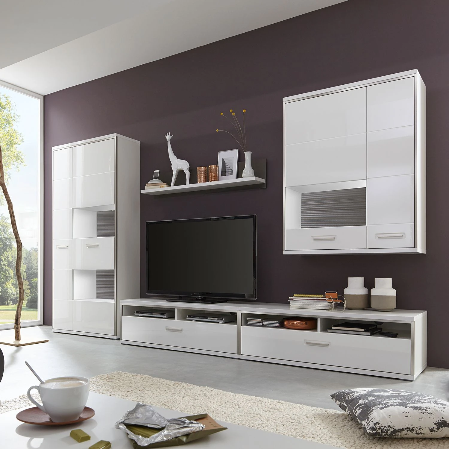 Loftscape Wohnwand Arco II (5-teilig) - Hochglanz Weiß / Grau 5 Loftscape Wohnwand Arco II (5-teilig) - Hochglanz Weiß / Grau – Bild 5