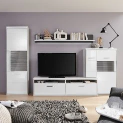 Loftscape Wohnwand Arco III (4-teilig) - Hochglanz Weiß / Grau -Wohnzimmermöbel boutique en ligne wohnwand arco iii 4 teilig hochglanz weiss grau 4710748