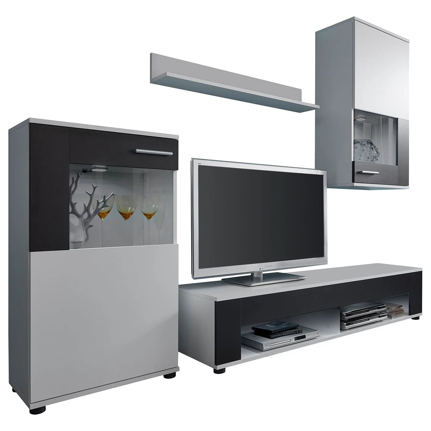 Trendteam Wohnwand Corner (4-teilig) - Weiß / Schwarz 2 Trendteam Wohnwand Corner (4-teilig) - Weiß / Schwarz – Bild 2