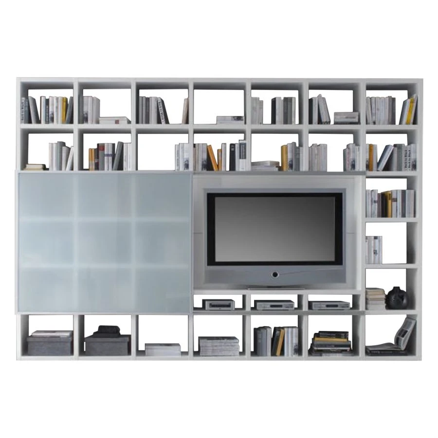 Loftscape Wohnwand Empire - Weiß Hochglanz - Satinierte Glasschiebetür 2 Loftscape Wohnwand Empire - Weiß Hochglanz - Satinierte Glasschiebetür – Bild 2