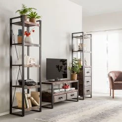 Red Living Wohnwand Factory - Mango massiv / Metall - Vintage Braun