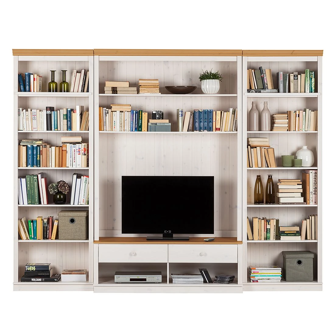 Maison Belfort Wohnwand Lillehammer I (3-teilig) - Kiefer massiv - Kiefer Weiß / Kiefer Honig 2 Maison Belfort Wohnwand Lillehammer I (3-teilig) - Kiefer massiv - Kiefer Weiß / Kiefer Honig – Bild 2