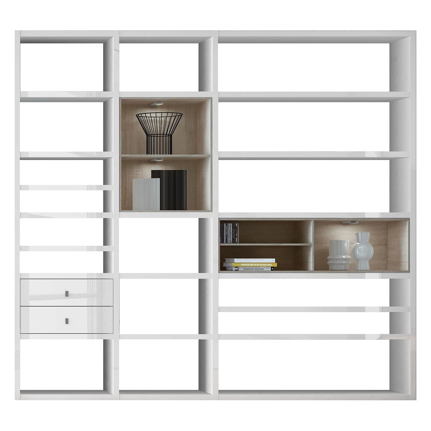Loftscape XL Regalwand Emporior I.A - Hochglanz Weiß / Eiche Sonoma Dekor - Mit Beleuchtung 1 Loftscape XL Regalwand Emporior I.A - Hochglanz Weiß / Eiche Sonoma Dekor - Mit Beleuchtung