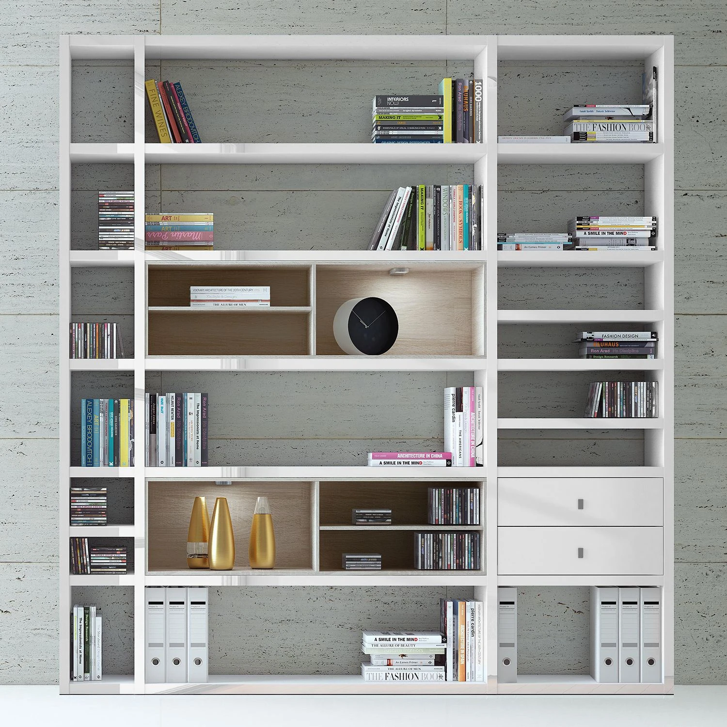 Loftscape XL Regalwand Emporior II - Hochglanz Weiß / Eiche Sonoma Dekor - Mit Beleuchtung 4 Loftscape XL Regalwand Emporior II - Hochglanz Weiß / Eiche Sonoma Dekor - Mit Beleuchtung – Bild 4