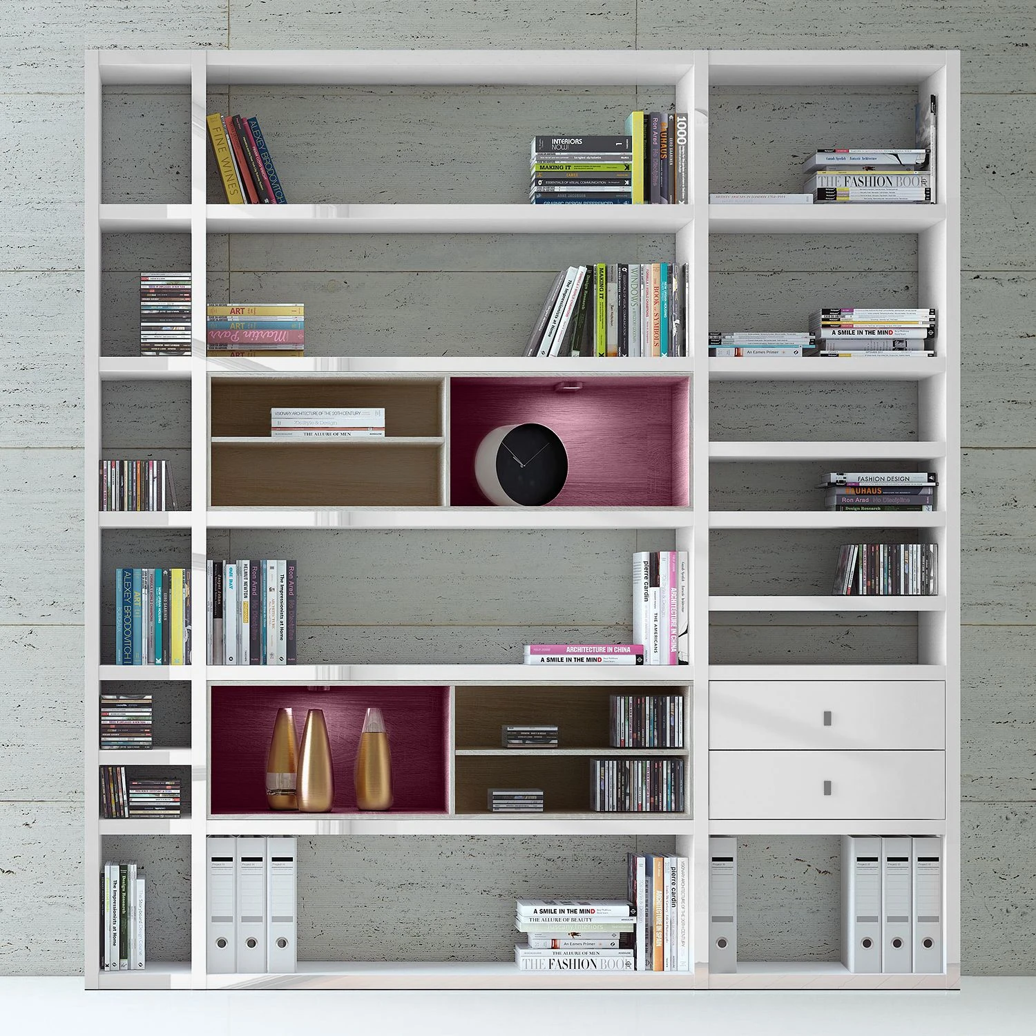 Loftscape XL Regalwand Emporior II - Hochglanz Weiß / Eiche Sonoma Dekor - Mit Beleuchtung 2 Loftscape XL Regalwand Emporior II - Hochglanz Weiß / Eiche Sonoma Dekor - Mit Beleuchtung – Bild 2