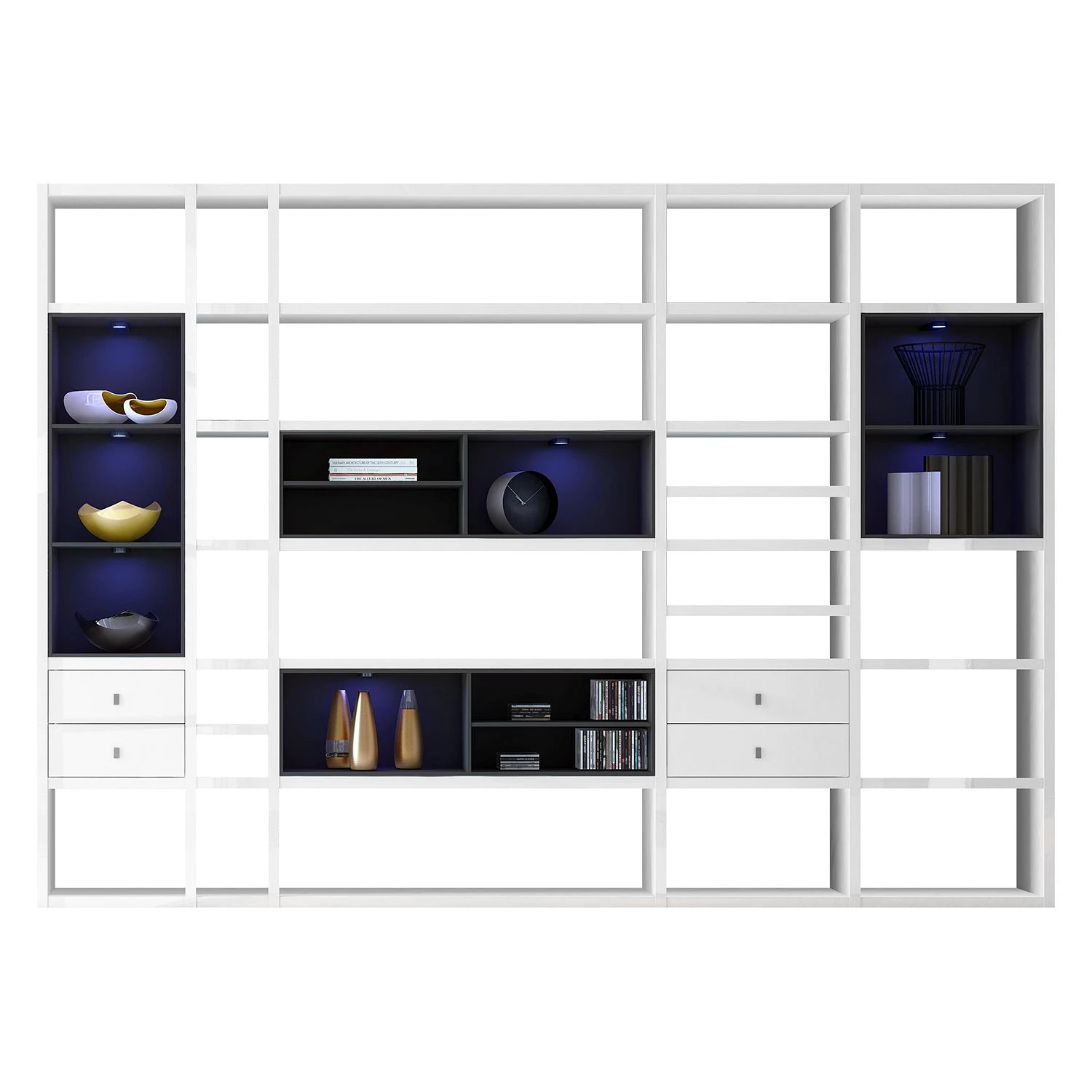 Loftscape XXL Regalwand Emporior III - Hochglanz Weiß / Schwarz - Mit Beleuchtung 1 Loftscape XXL Regalwand Emporior III - Hochglanz Weiß / Schwarz - Mit Beleuchtung