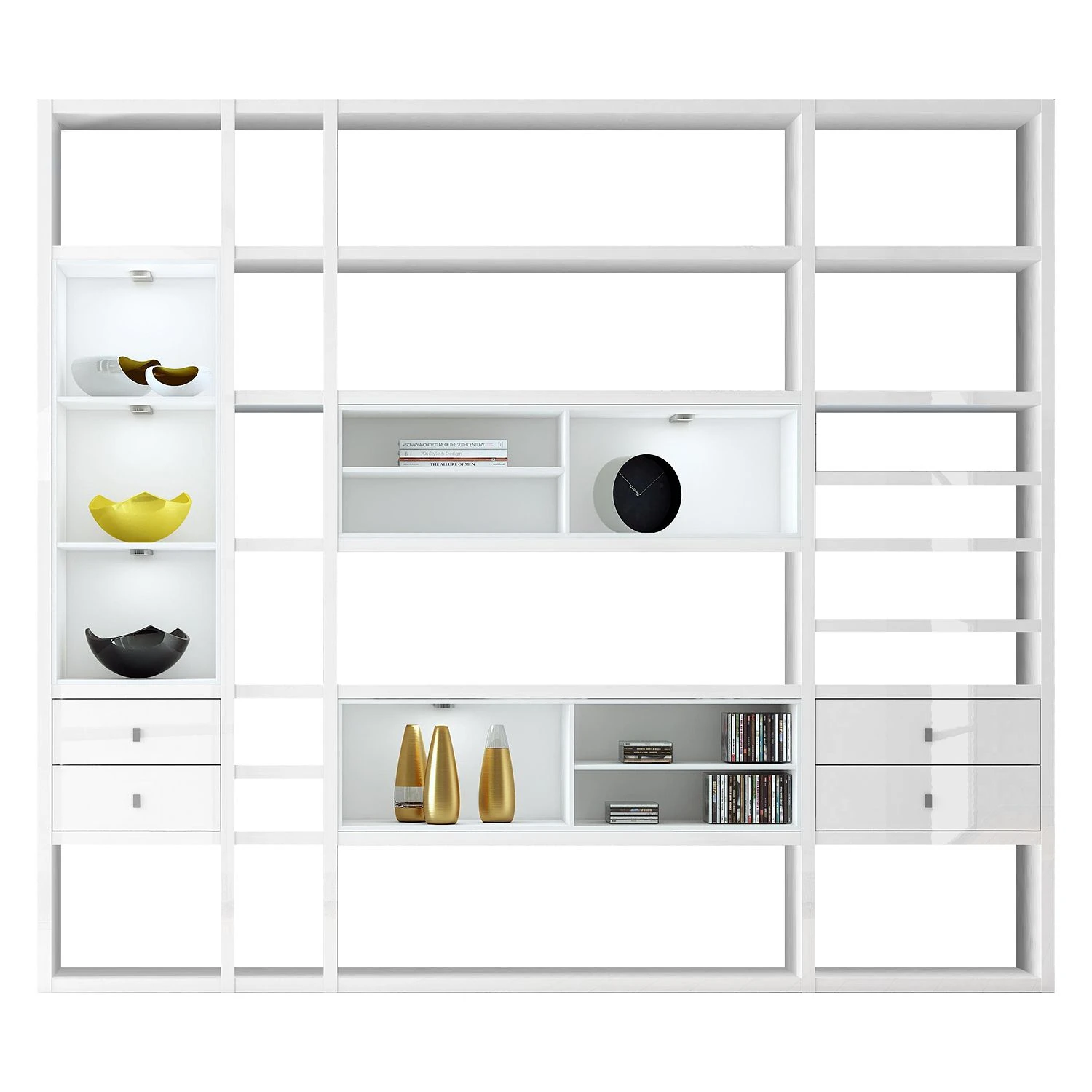 Loftscape XXL Regalwand Emporior IV.A - Hochglanz Weiß / Weiß - Mit Beleuchtung 1 Loftscape XXL Regalwand Emporior IV.A - Hochglanz Weiß / Weiß - Mit Beleuchtung