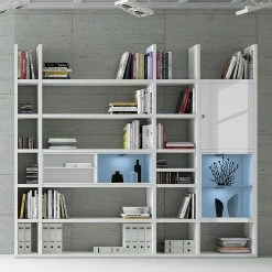 Loftscape XXL Regalwand Emporior IV.B - Hochglanz Weiß / Weiß - Mit Beleuchtung